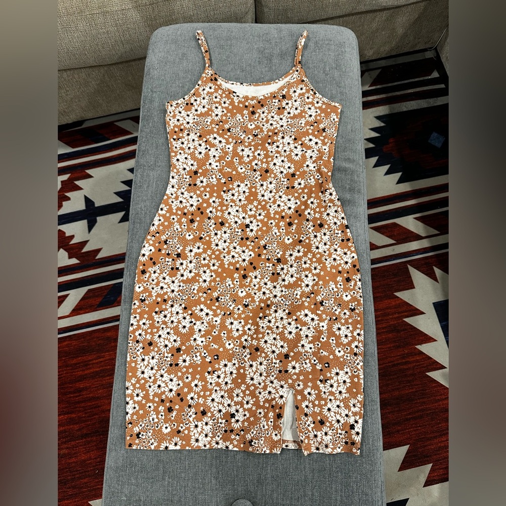 Floral Sleeveless Dress with small slit, size small
